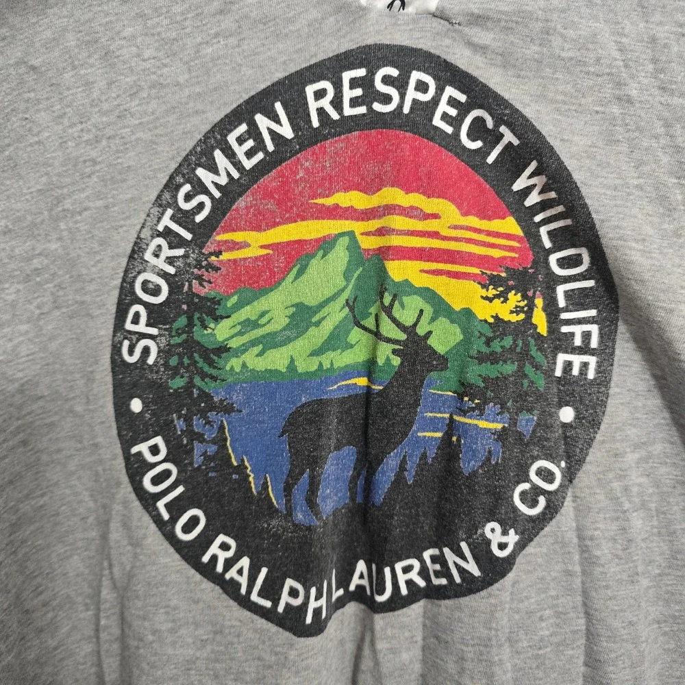 Polo Ralph Lauren Mens Sportsmen Respect Wildlife Gray Hoodie T-Shirt Size Large